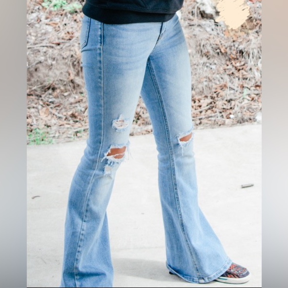 Cello Light Blue Ripped Flare Jeans